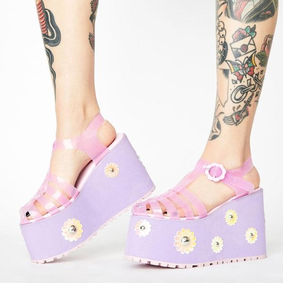 Dolls Kill Shoes Sugar Thrillz Chasin Daisies Jelly Sandals Size 8
